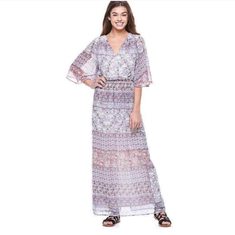 NWT Love Reign Pastel Patterned Crossover Maxi Dress ~S